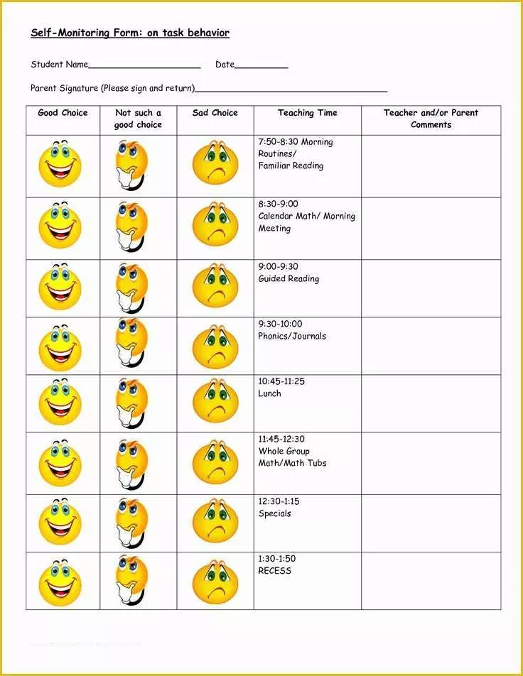 Free Behavior Chart Template Of Free Printable Behavior Charts for Middle School Students