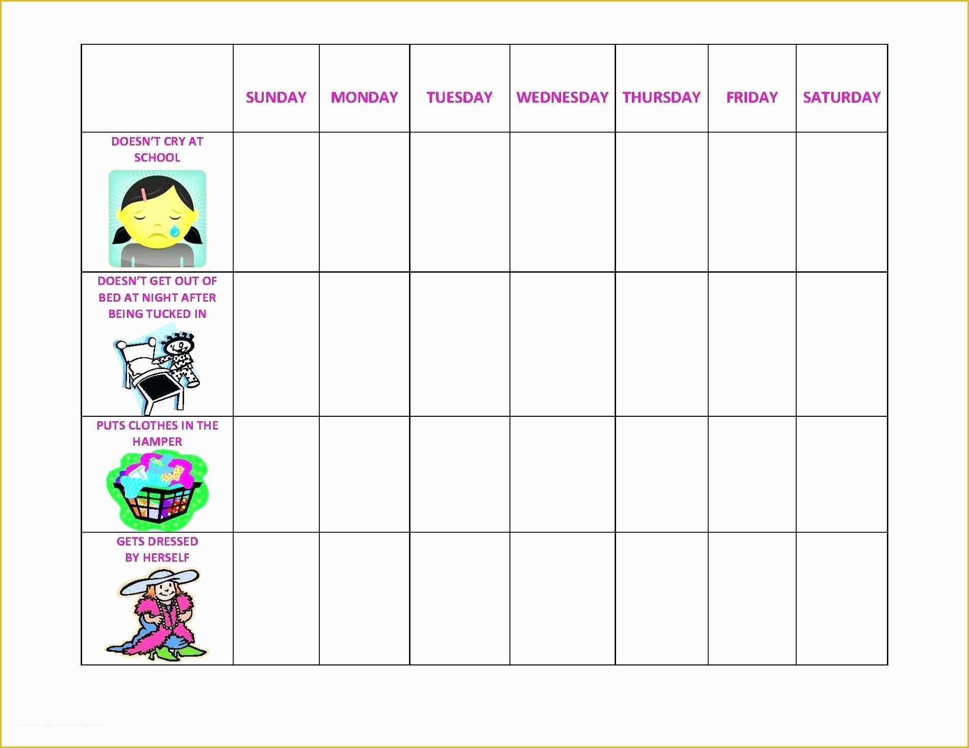 Behavior Charts For Kindergarten Template