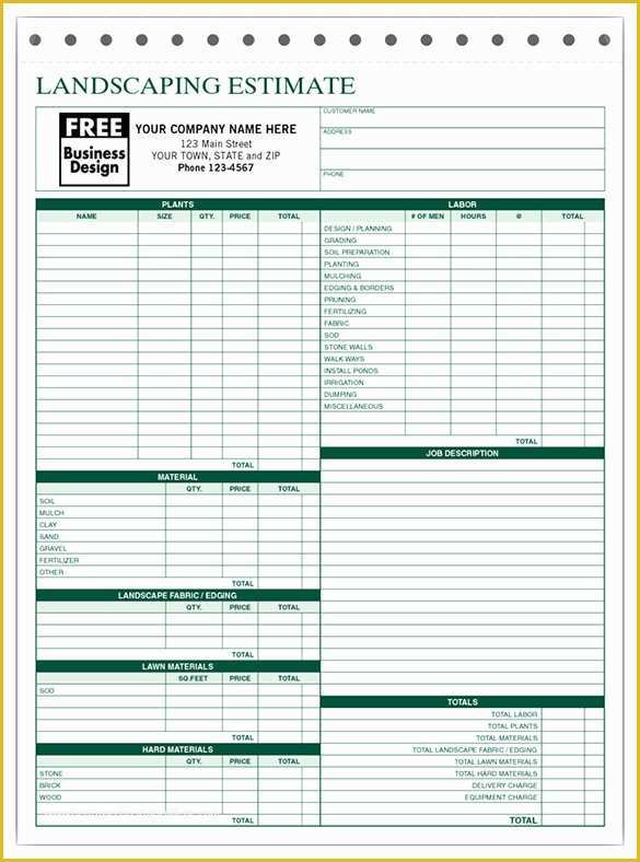 Free Bid Sheet Template Of 10 Landscaping Estimate Templates Doc Pdf Excel