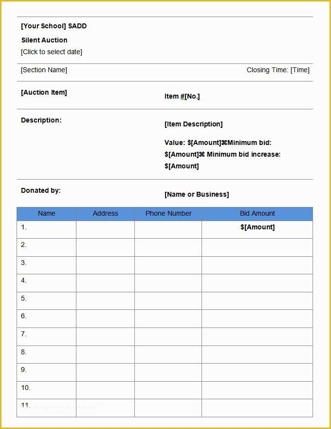 Free Bid Sheet Template Of 20 Silent Auction Bid Sheet Templates &amp; Samples Doc