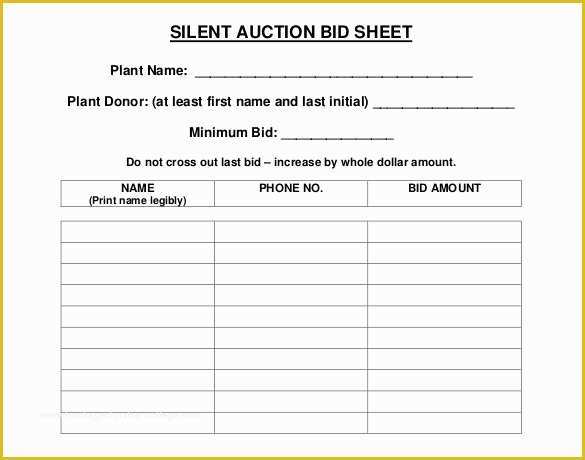 Free Bid Sheet Template Of 20 Silent Auction Bid Sheet Templates & Samples Doc
