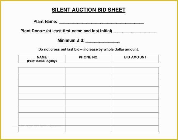 Free Bid Sheet Template Of 20 Silent Auction Bid Sheet Templates &amp; Samples Doc