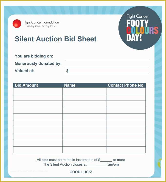 Free Bid Sheet Template Of 20 Silent Auction Bid Sheet Templates & Samples Doc