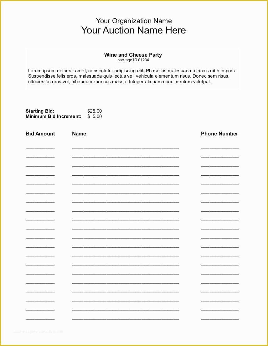 Free Bid Sheet Template Of 30 Silent Auction Bid Sheet Template 2018