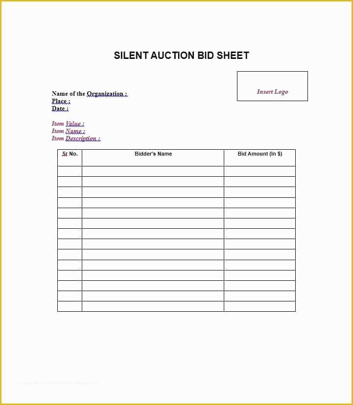 Free Bid Sheet Template Of 40 Silent Auction Bid Sheet Templates [word Excel]