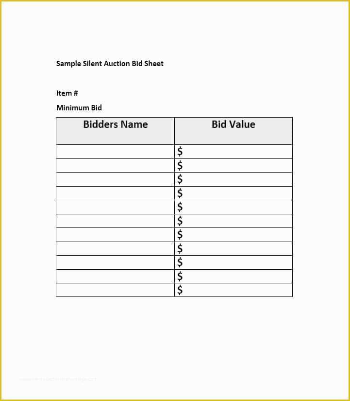 Free Bid Sheet Template Of 40 Silent Auction Bid Sheet Templates [word Excel