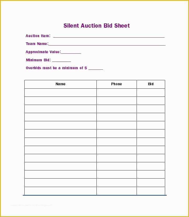 Free Bid Sheet Template Of 40 Silent Auction Bid Sheet Templates [word Excel]