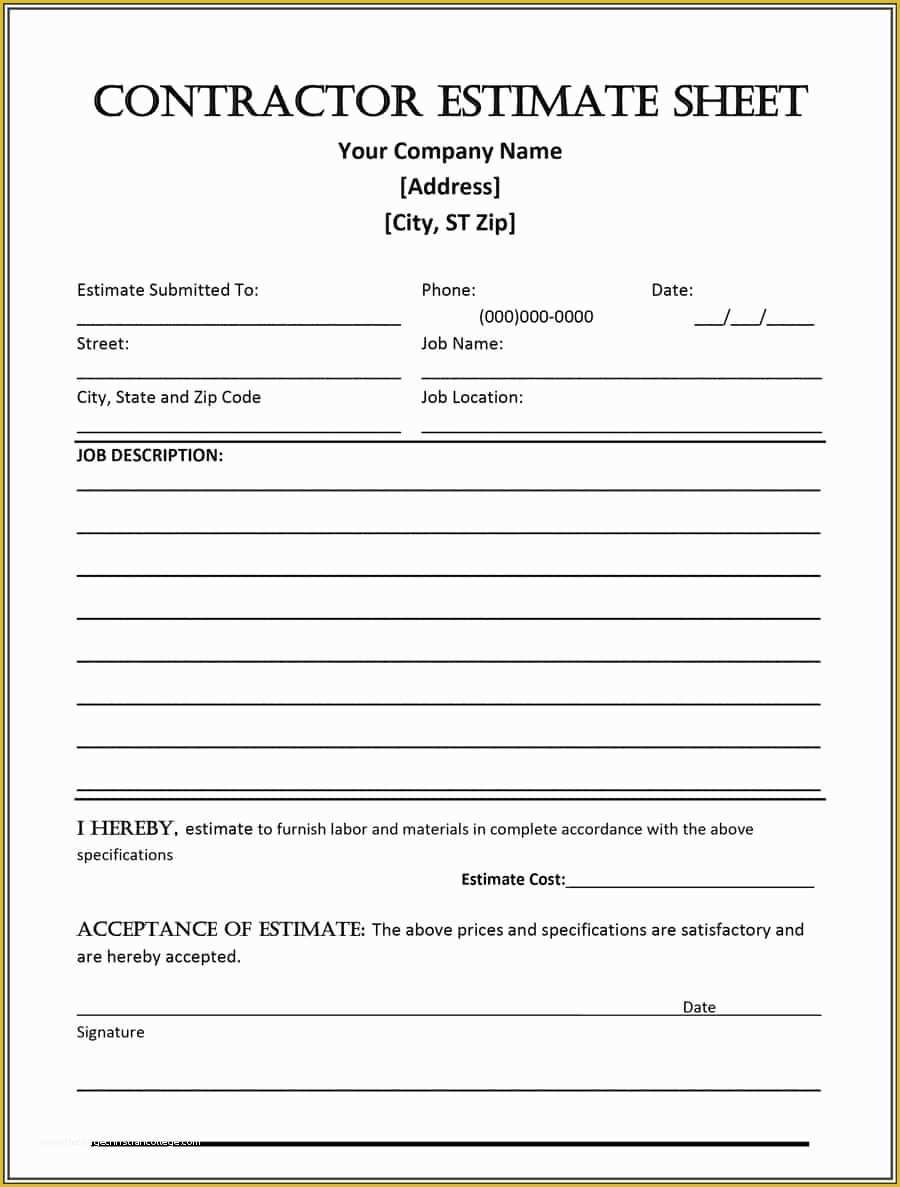 Free Bid Sheet Template Of 44 Free Estimate Template forms [construction Repair