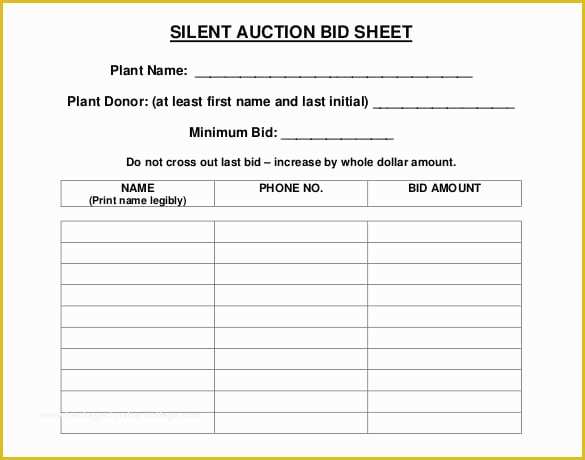 Free Bid Sheet Template Of 5 Auction Bid Sheets Templates formats Examples In Word