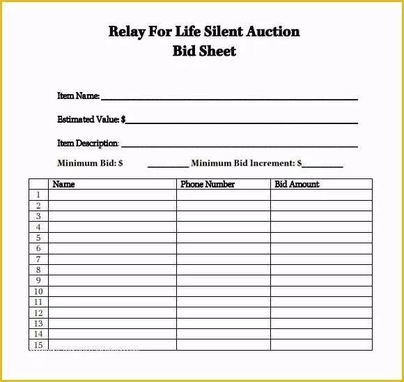 Free Bid Sheet Template Of 7 Silent Auction Bid Sheet Samples