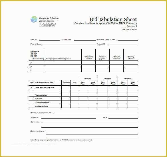 Free Bid Sheet Template Of Bid Sheet Template 10 Free Word Pdf Documents