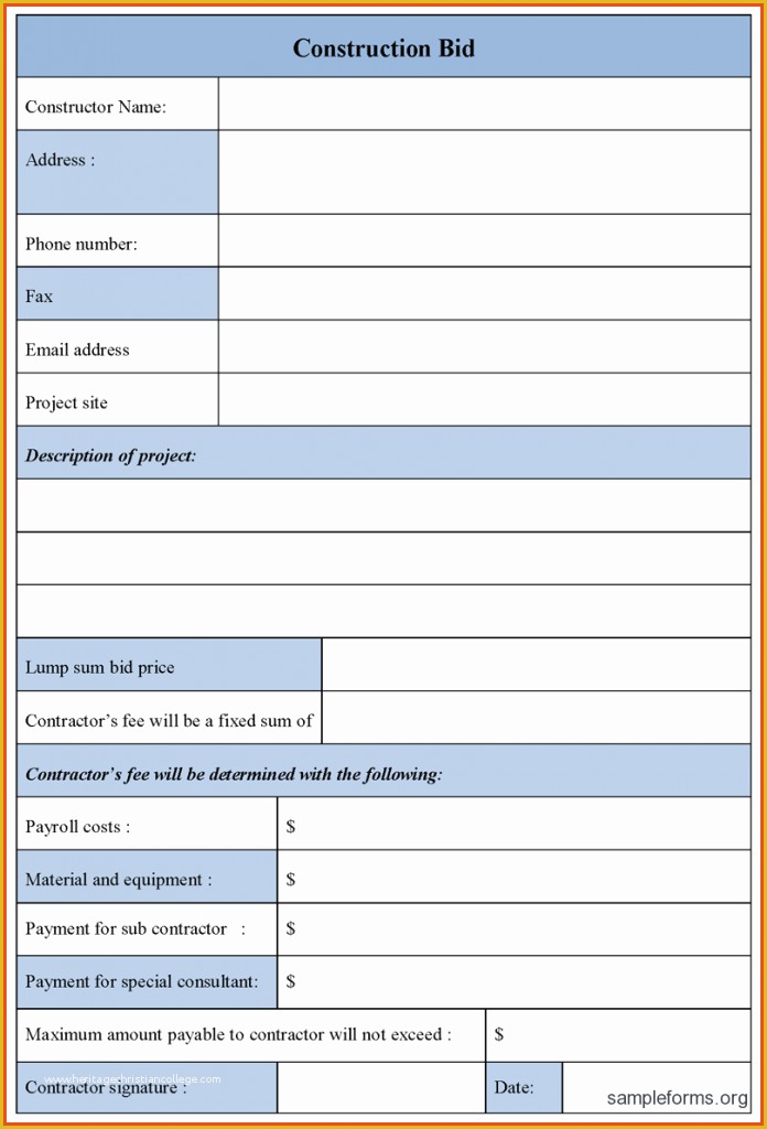 Free Bid Sheet Template Of Bid Sheet Template Featuring Free Construction Bid