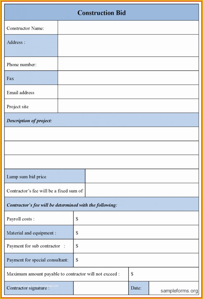 Free Bid Sheet Template Of Bid Sheet Template Featuring Free Construction Bid