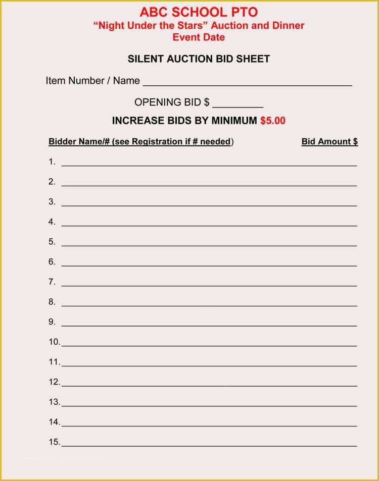 Free Bid Sheet Template Of Bid Sheet Templates for Silent Auction In Word Excel