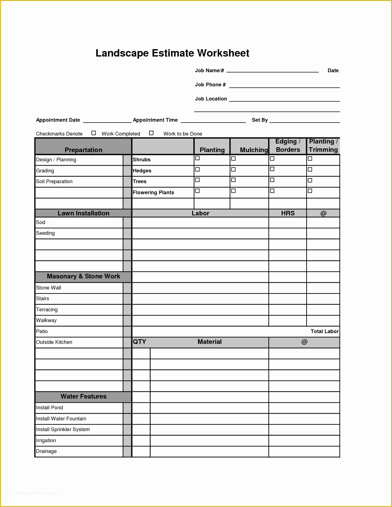 Free Bid Sheet Template Of Printable Landscape Bid Templates