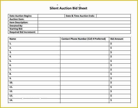 Free Bid Sheet Template Of Silent Auction Bid Sheet Template 9 Download Free