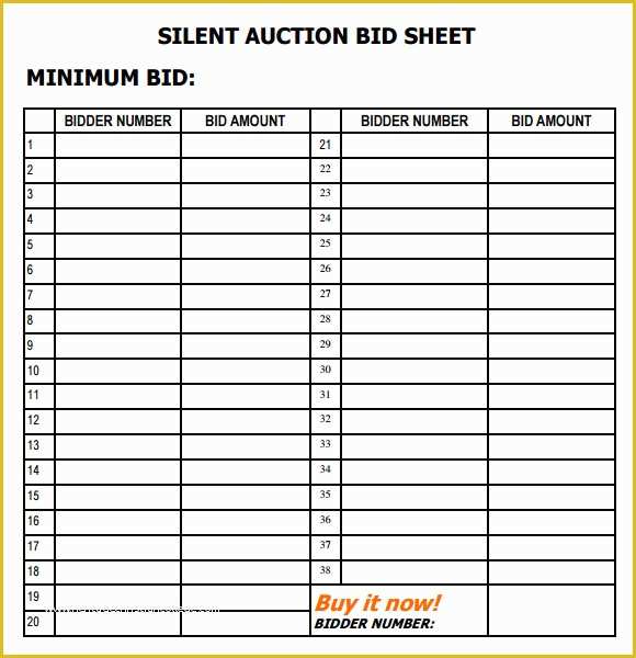 Free Bid Sheet Template Of Silent Auction Bid Sheet Template 9 Download Free