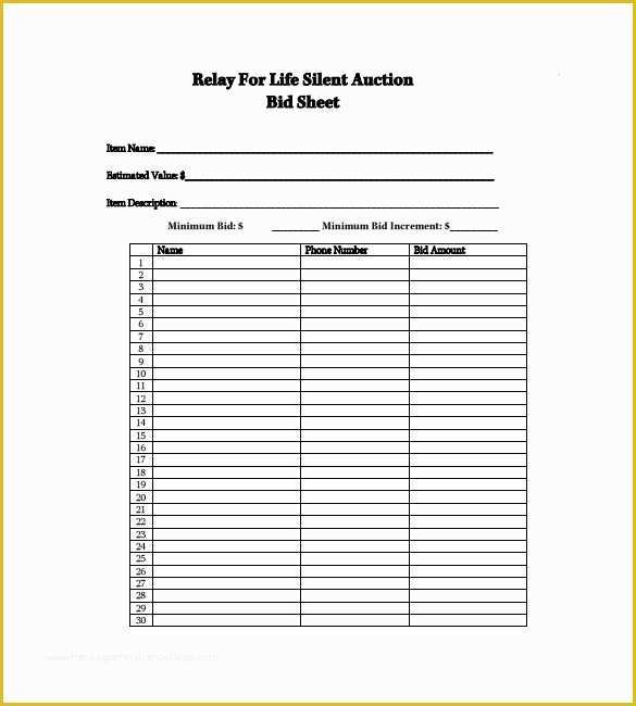 Free Bid Sheet Template Of Silent Auction Bid Sheet Template 9 Download Free