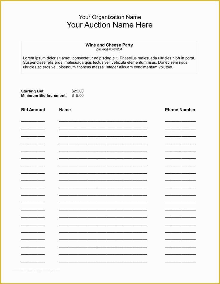 Free Bid Sheet Template Of Silent Auction Bid Sheet Template Google Search