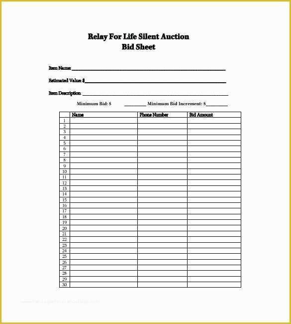 Free Bid Sheet Template Of Silent Auction form Template Silent Auction form Bid Sheet