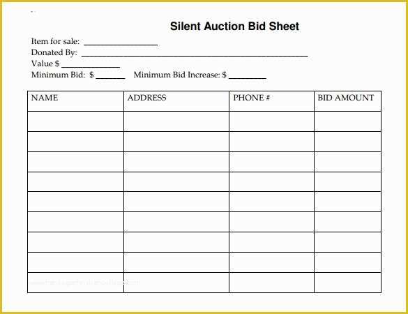 Free Bid Sheet Template Of Silent Auction Template