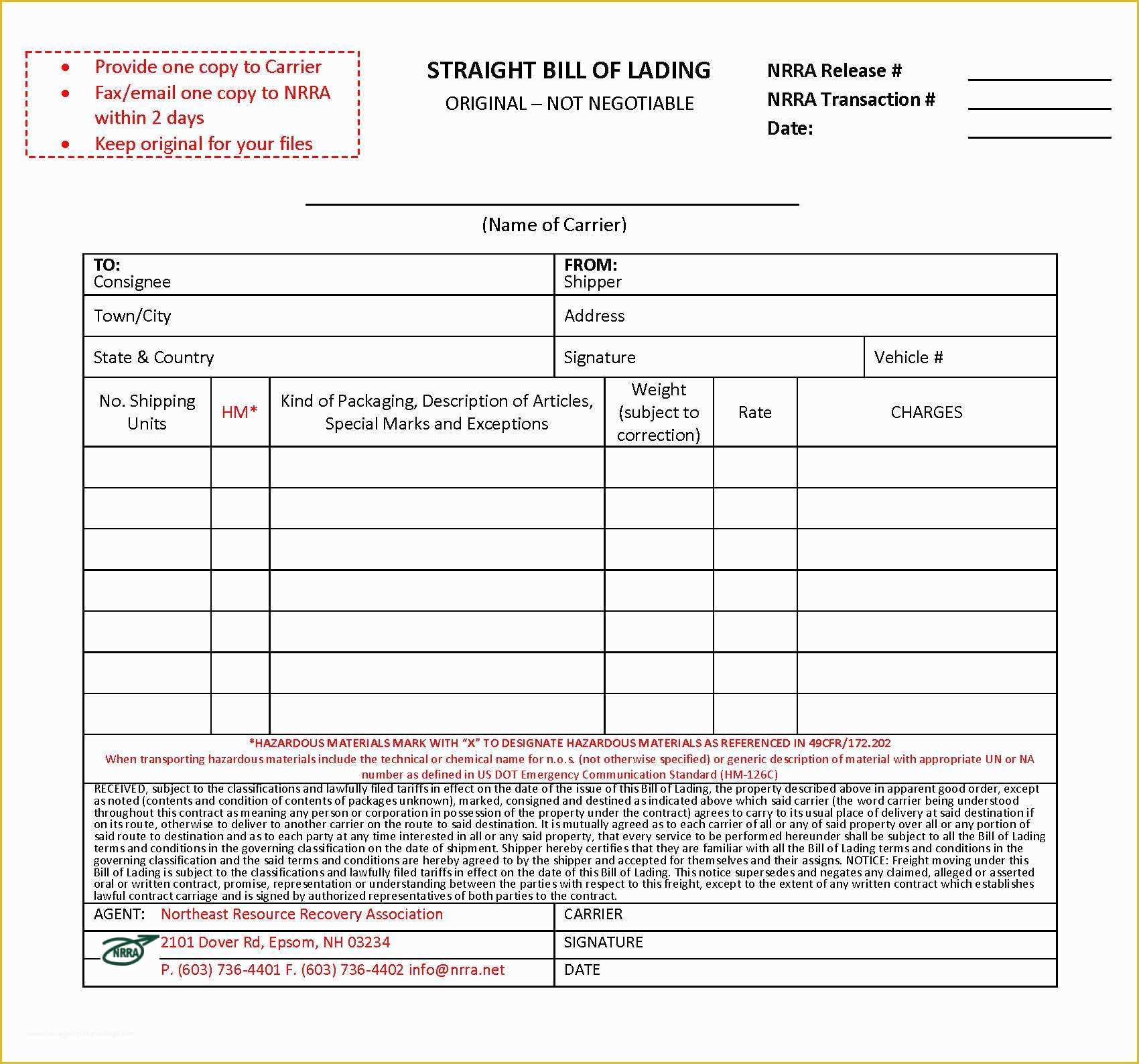 Free Bill Of Lading Template Of 10 Best Of Bill Lading forms Printable