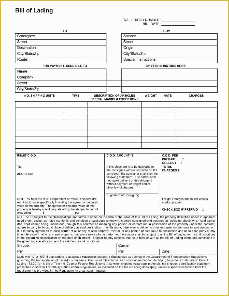 Free Bill Of Lading Template Of 40 Free Bill Of Lading forms &amp; Templates Template Lab