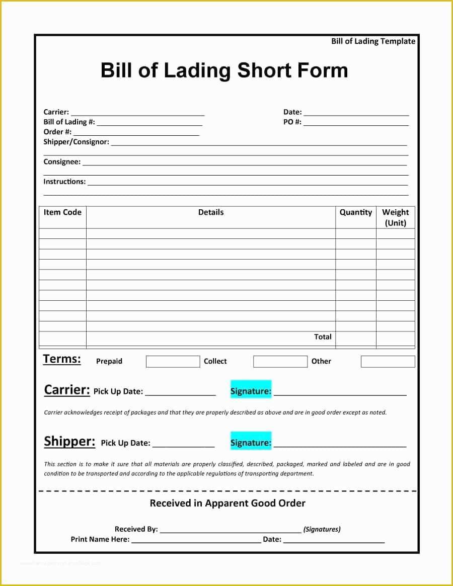 Free Bill Of Lading Template Of 40 Free Bill Of Lading forms & Templates Template Lab