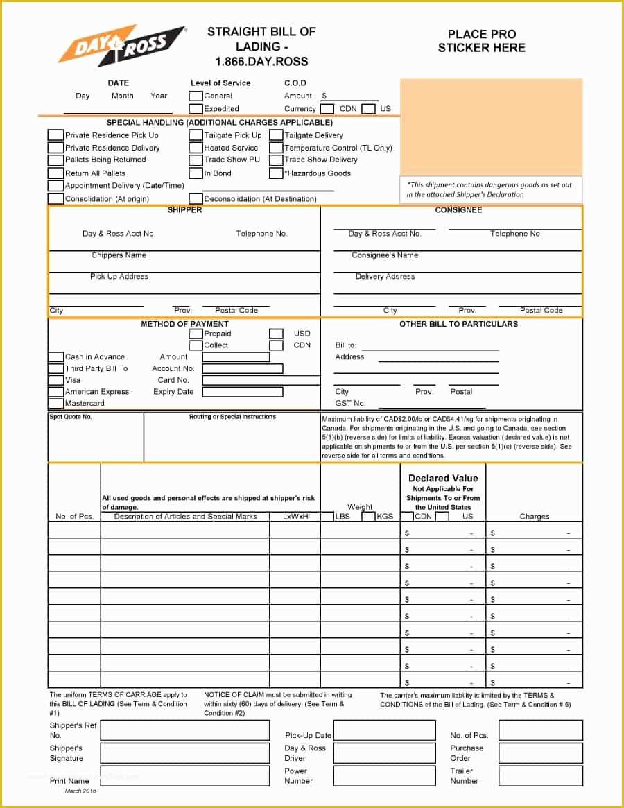 Free Bill Of Lading Template Of 40 Free Bill Of Lading forms & Templates Template Lab