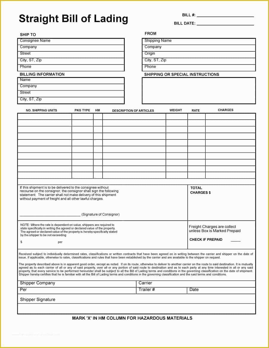 Free Bill Of Lading Template Of 40 Free Bill Of Lading forms &amp; Templates Template Lab