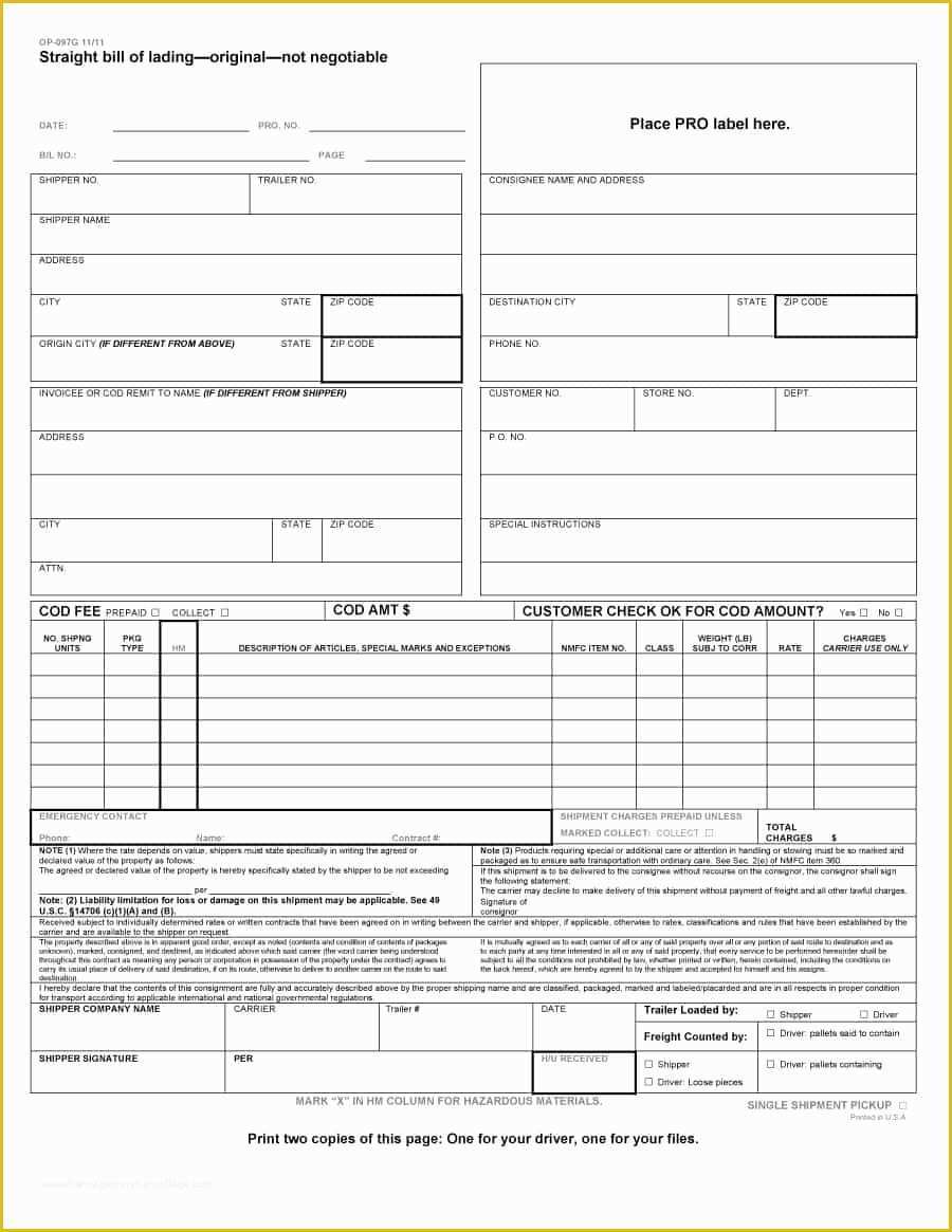 Free Bill Of Lading Template Of 40 Free Bill Of Lading forms & Templates Template Lab