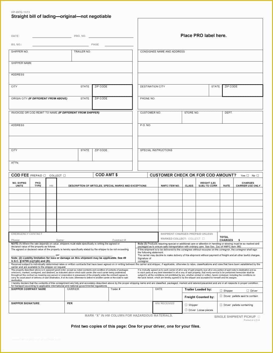 Free Bill Of Lading Template Of 40 Free Bill Of Lading forms & Templates Template Lab