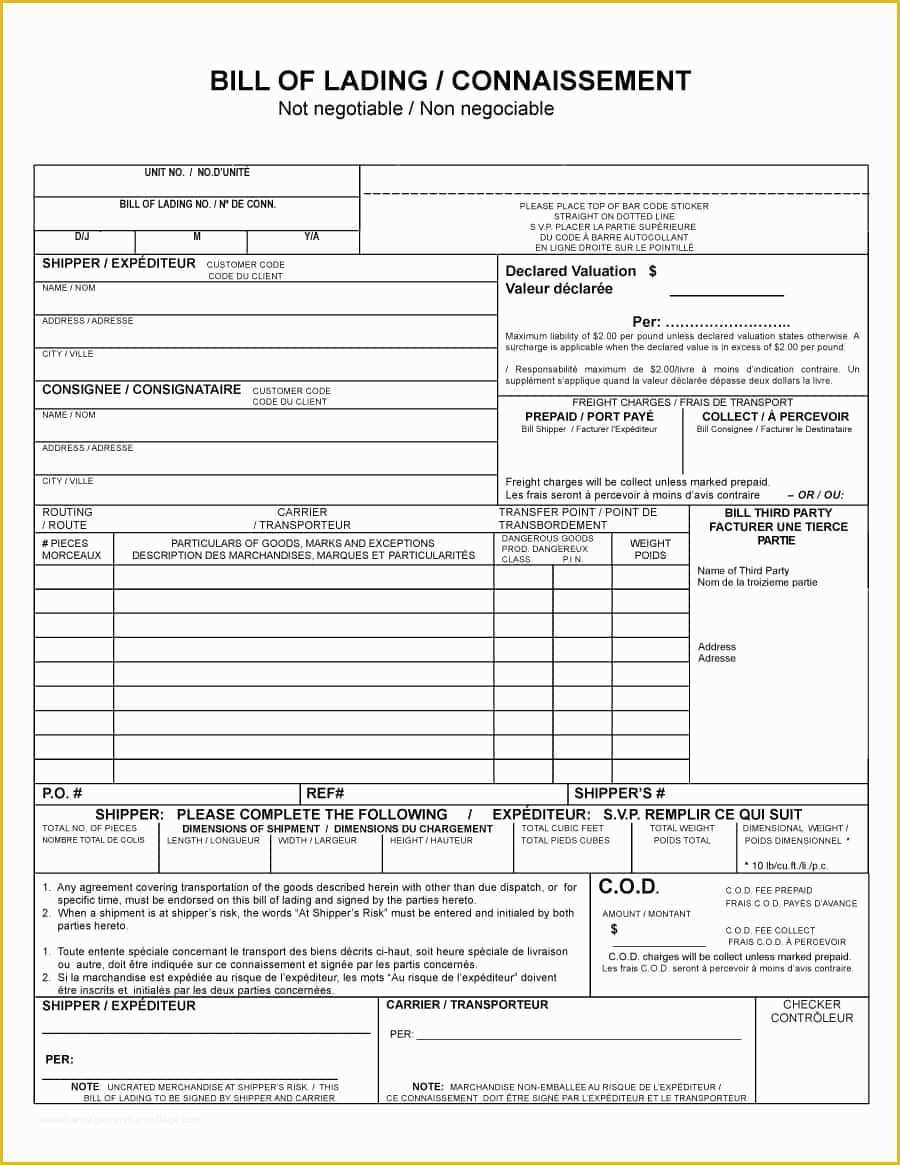 Free Bill Of Lading Template Of 40 Free Bill Of Lading forms & Templates Template Lab