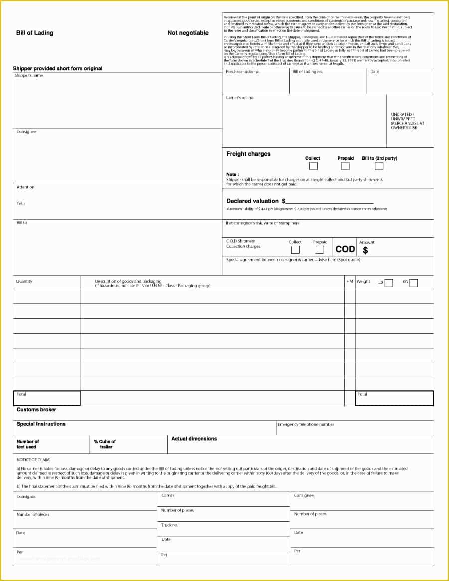 Free Bill Of Lading Template Of 40 Free Bill Of Lading forms & Templates Template Lab