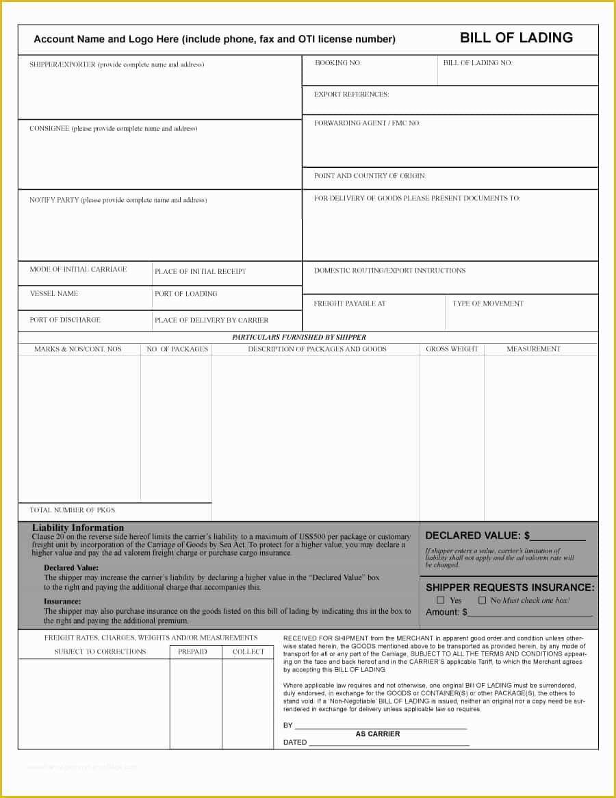 Free Bill Of Lading Template Of 40 Free Bill Of Lading forms &amp; Templates Template Lab