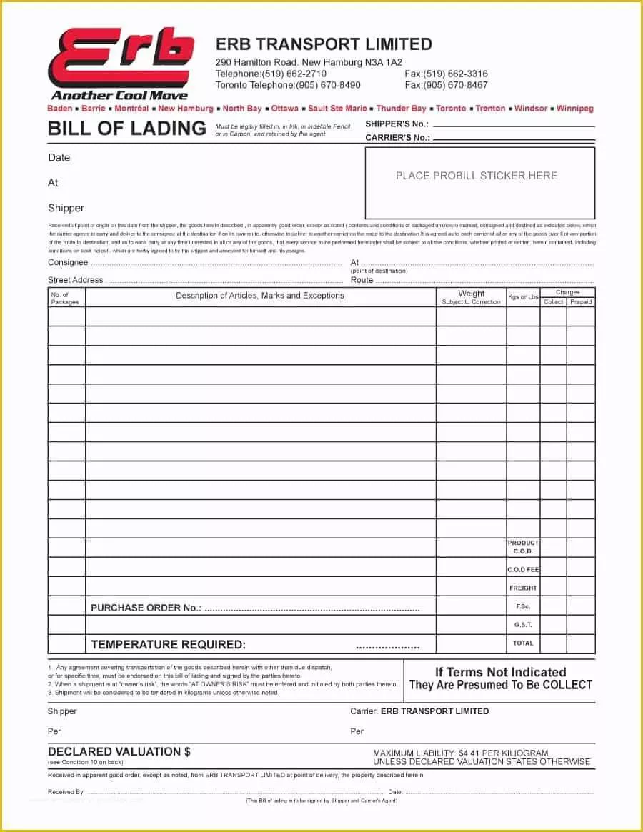 Free Bill Of Lading Template Of 40 Free Bill Of Lading forms &amp; Templates Template Lab