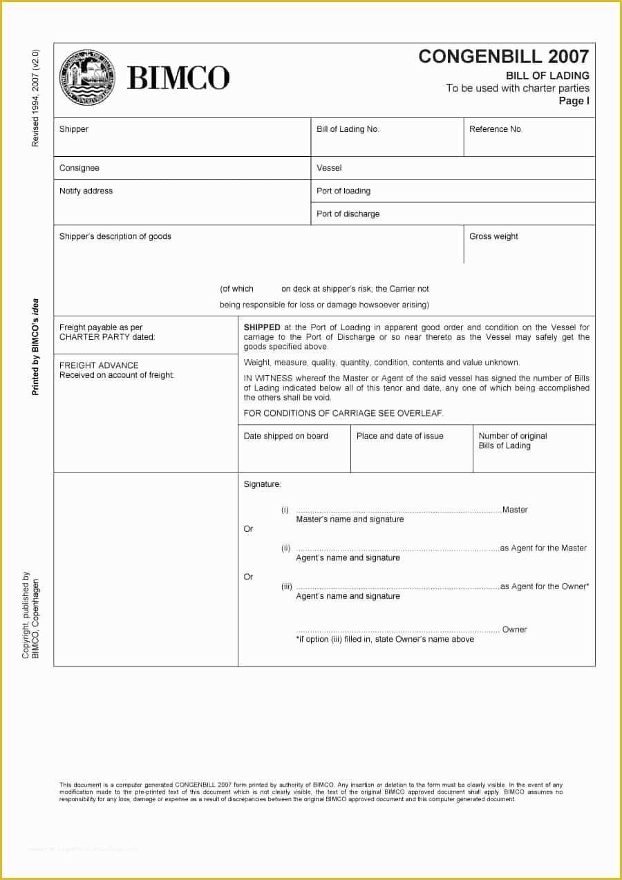 Free Bill Of Lading Template Of 40 Free Bill Of Lading forms & Templates Template Lab