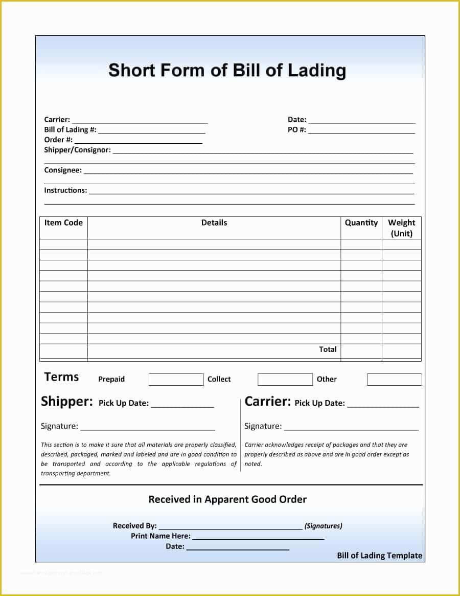 Free Bill Of Lading Template Of 40 Free Bill Of Lading forms &amp; Templates Template Lab