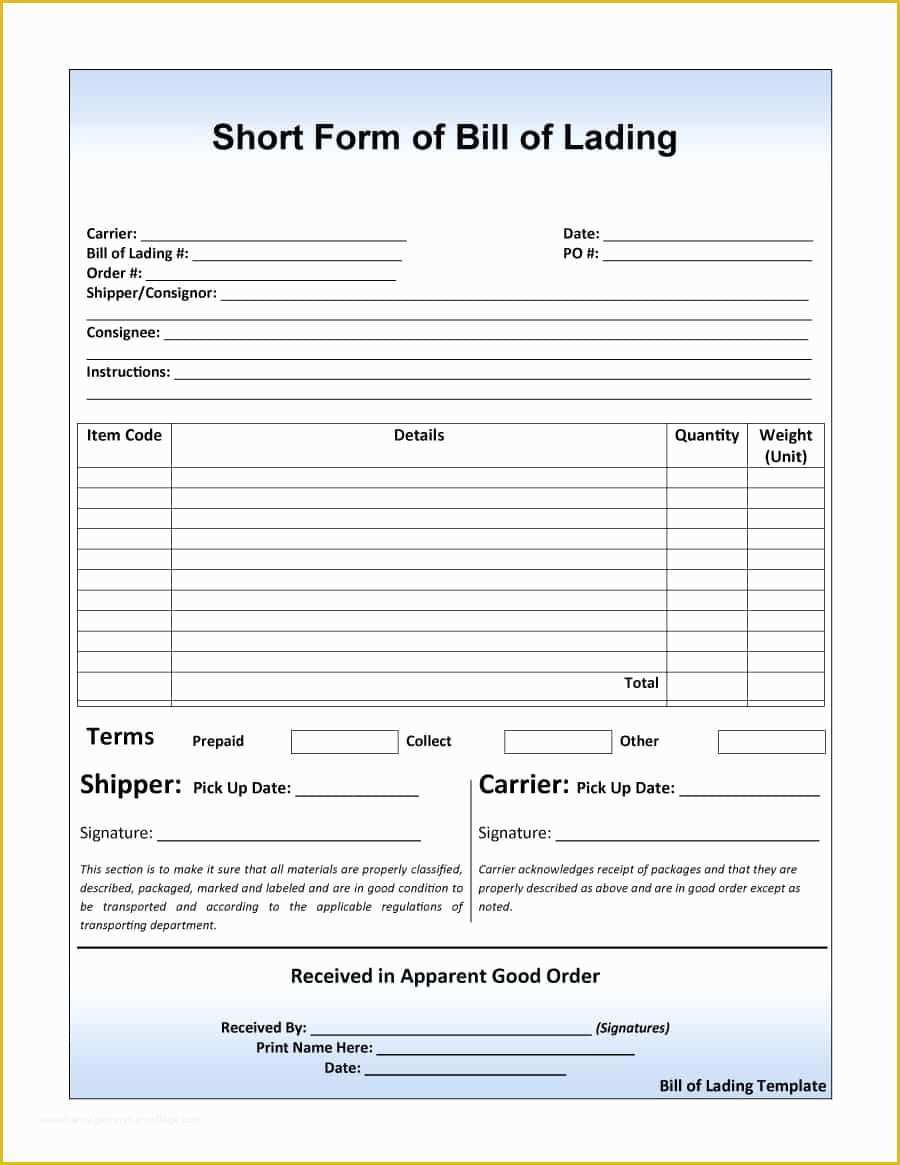 Free Bill Of Lading Template Of 40 Free Bill Of Lading forms & Templates Template Lab