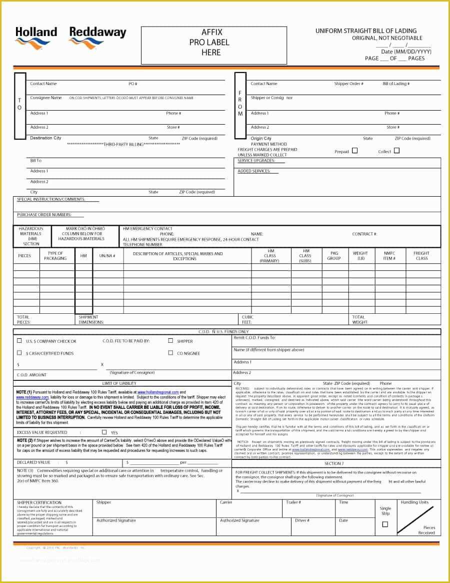 Free Bill Of Lading Template Of 40 Free Bill Of Lading forms &amp; Templates Template Lab