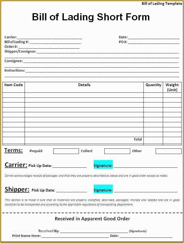 Free Bill Of Lading Template Of 5 Free Bill Of Lading Templates Excel Pdf formats