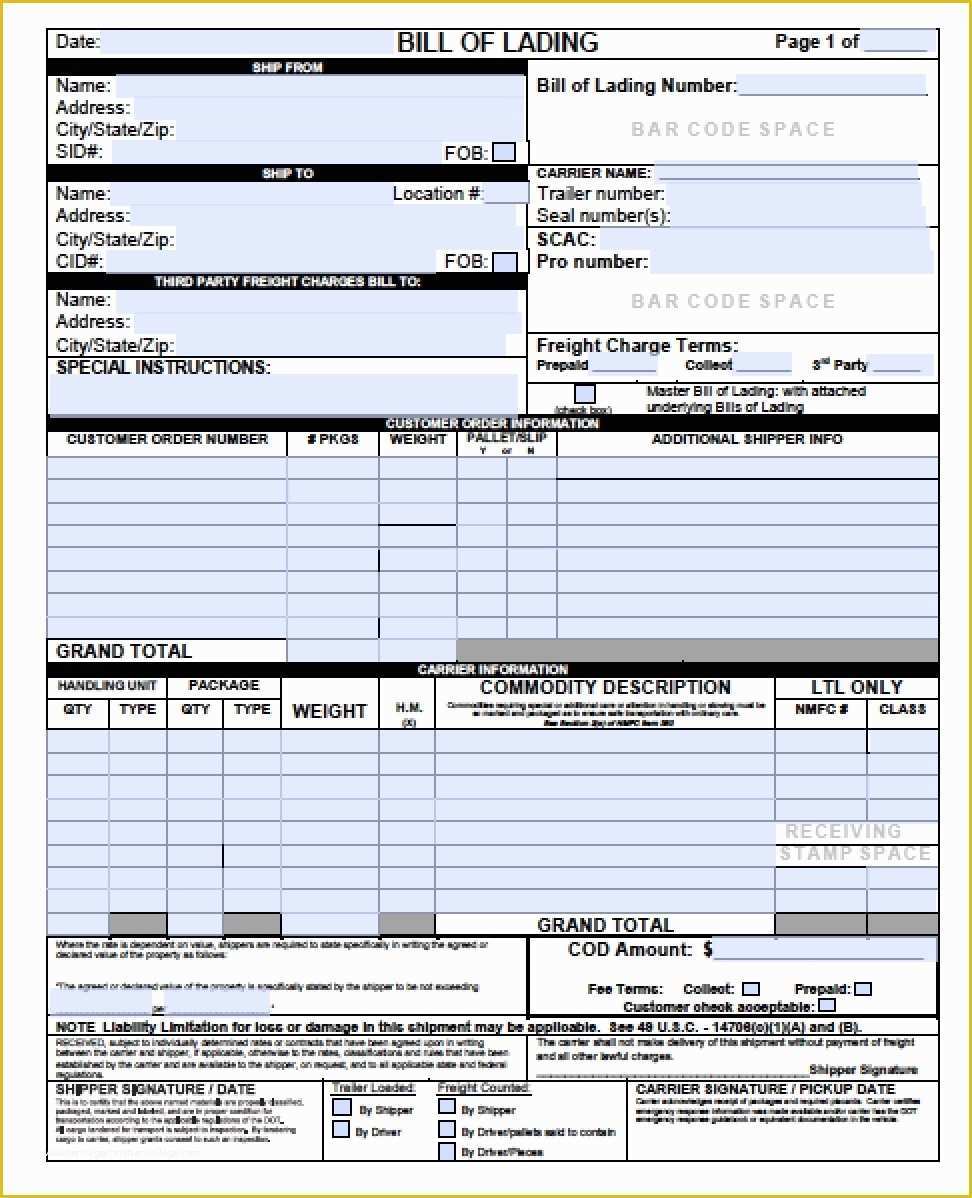 Free Bill Of Lading Template Of Bill Lading Template Beepmunk