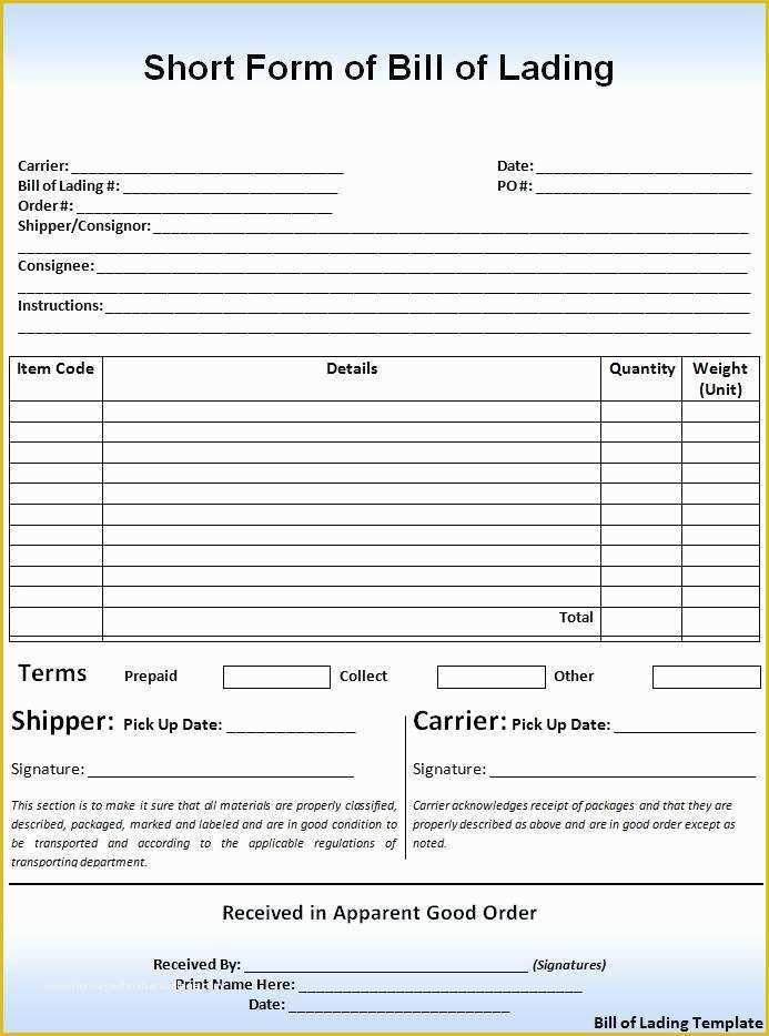 Free Bill Of Lading Template Of Bill Of Lading Template