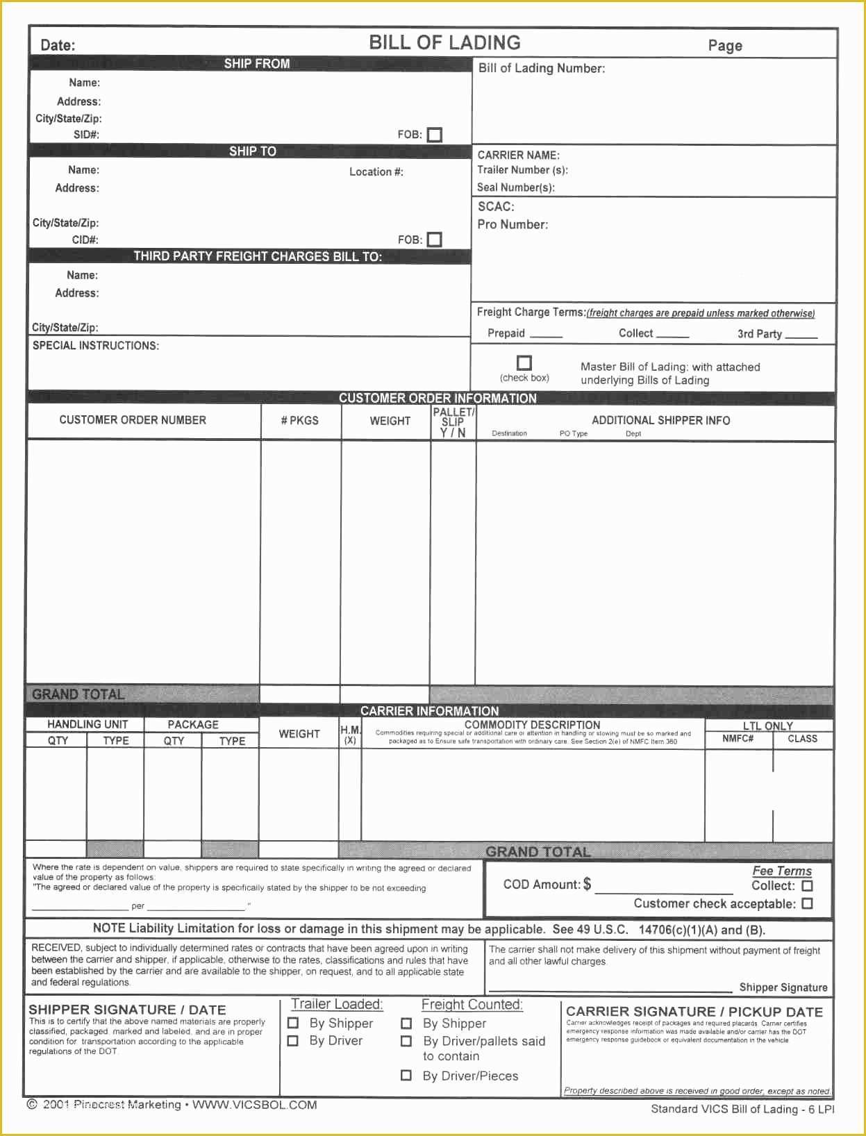 Free Bill Of Lading Template Of Blank Bill Lading Template Mughals