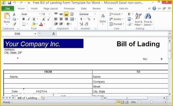 Free Bill Of Lading Template Of Free Bill Of Lading form Template for Excel