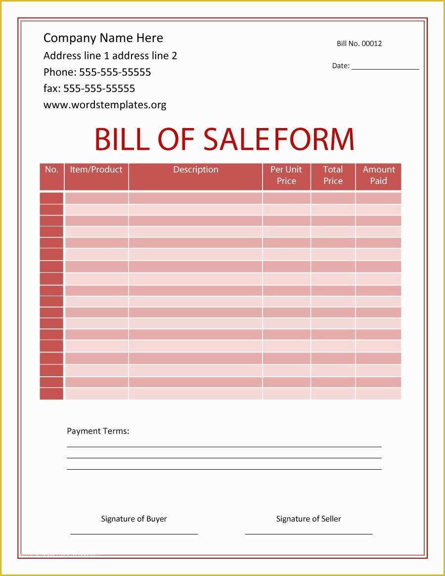 Free Bill Of Sale Template Of 46 Fee Printable Bill Of Sale Templates Car Boat Gun