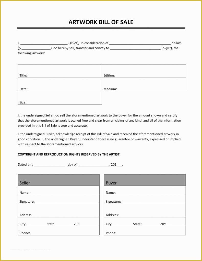 Free Bill Of Sale Template Of Free Bill Sale Template