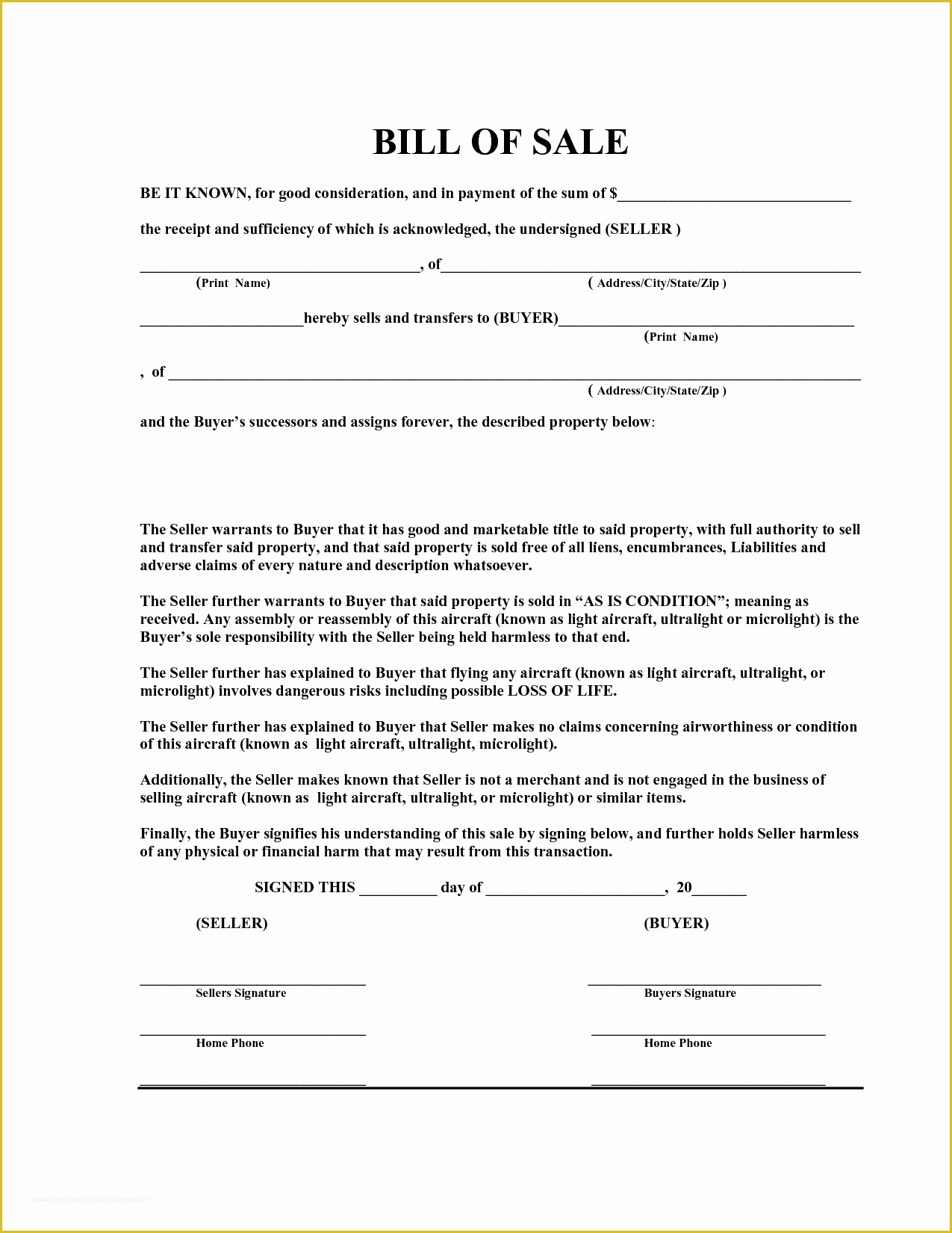 Free Bill Of Sale Template Of Free Bill Sale Template