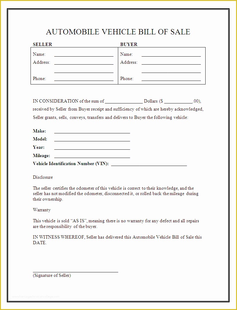 Free Bill Of Sale Template Of Printable Sample Free Car Bill Of Sale Template form