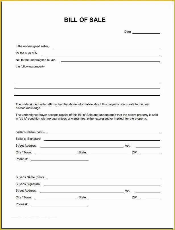 Free Bill Of Sale Template Pdf Of Free Blank Bill Of Sale form Pdf Template